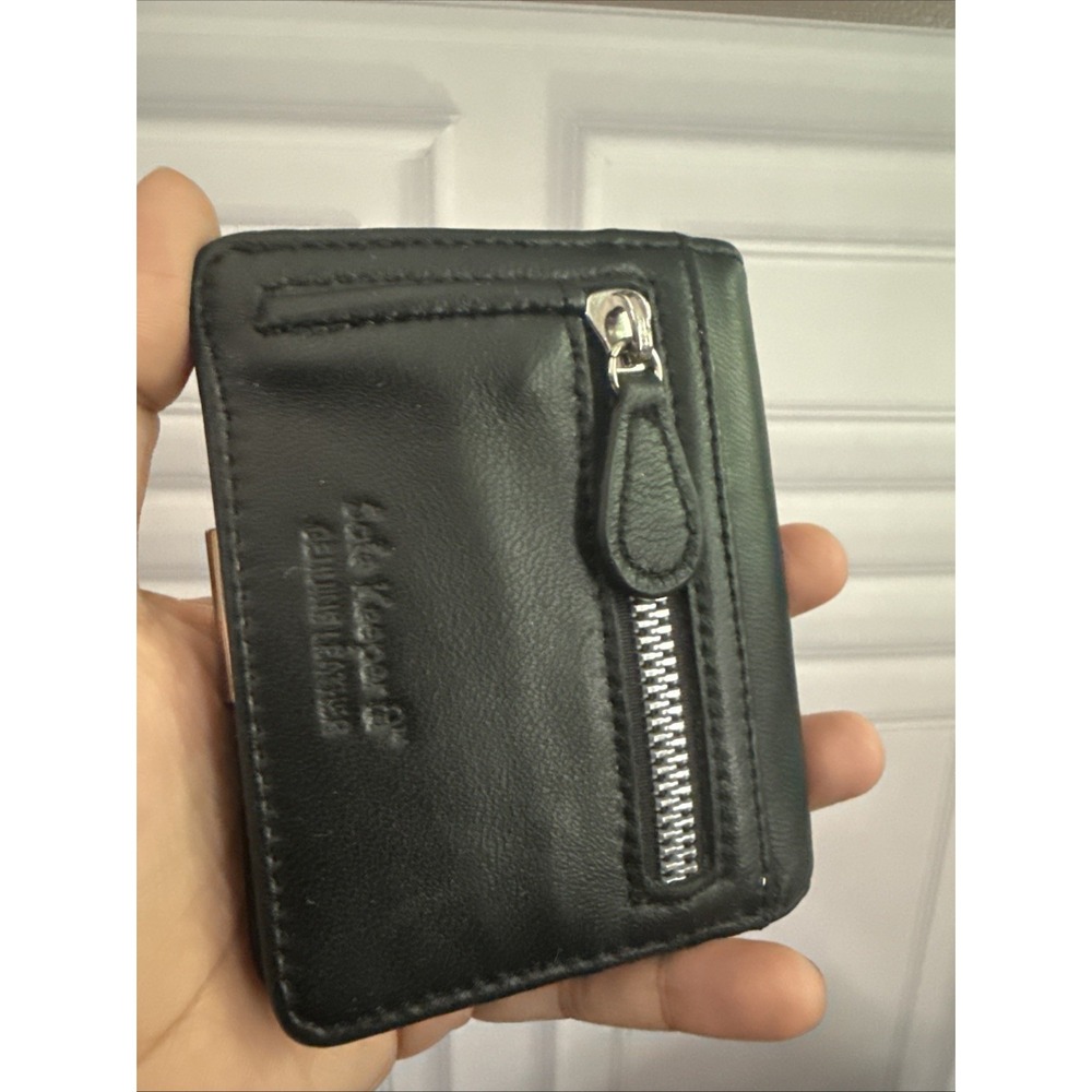 Safe Keeper Genuine Leather Black Mini Bifold Silver Zip. New.